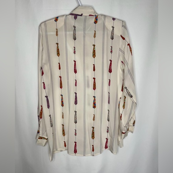 C.NV.RS.T..N 100% SILK Button up Long Sleeve Shirt Size P/S Neckties Print Beige - Picture 3 of 6